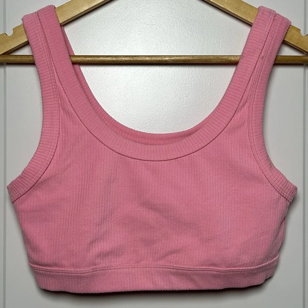 Alo Yoga Macaroon Pink Scoop Neck Thick Ribbed Performance Knit Wellness Bra